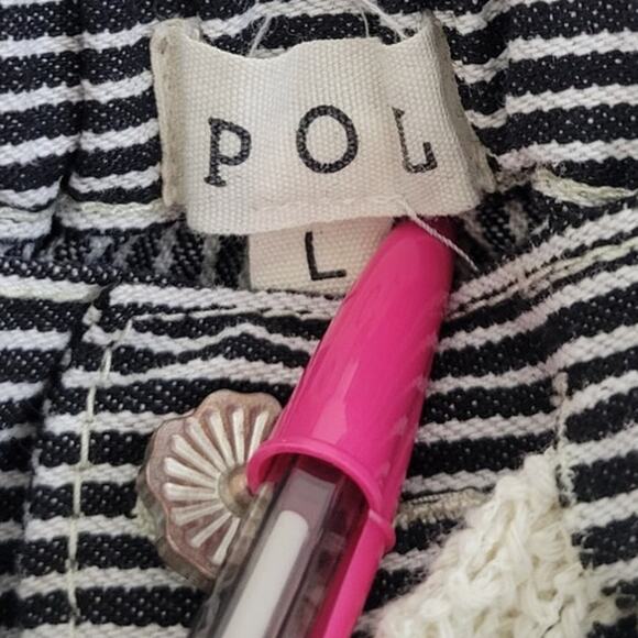 POL Pants Womens Large Black & White Striped Jeans Flower Patchwork Boho NWOT - Picture 10 of 12